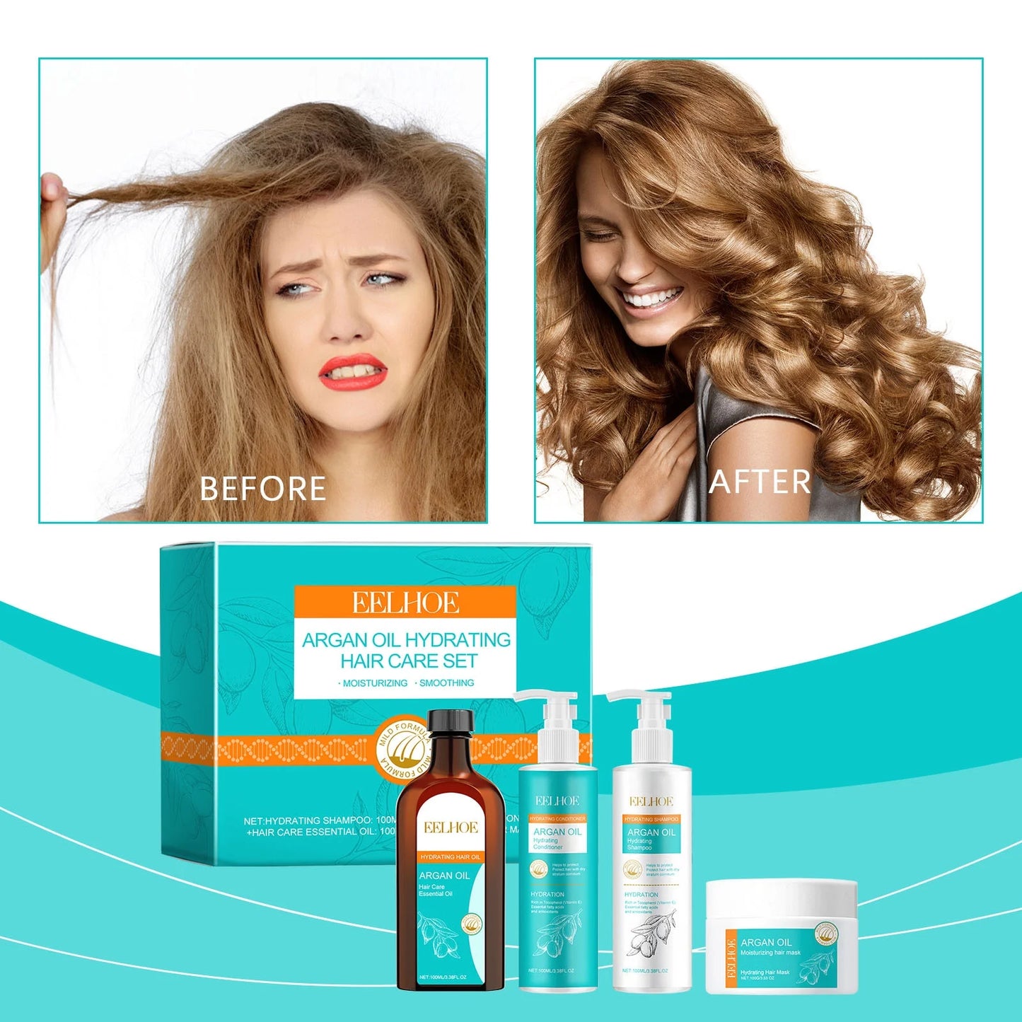 Eelhoe - Argan Oil, Hydrating Hair Care Set (Original) – Deep Nourishment, Frizz Control, Hair Repair & Shine