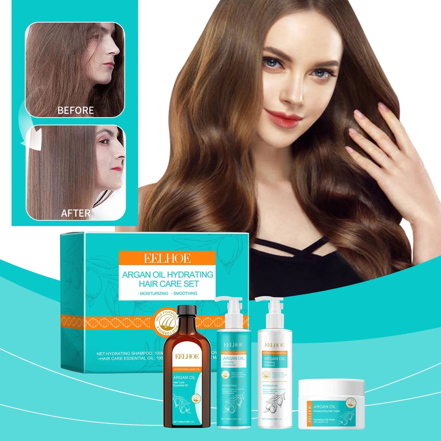 Eelhoe - Argan Oil, Hydrating Hair Care Set (Original) – Deep Nourishment, Frizz Control, Hair Repair & Shine