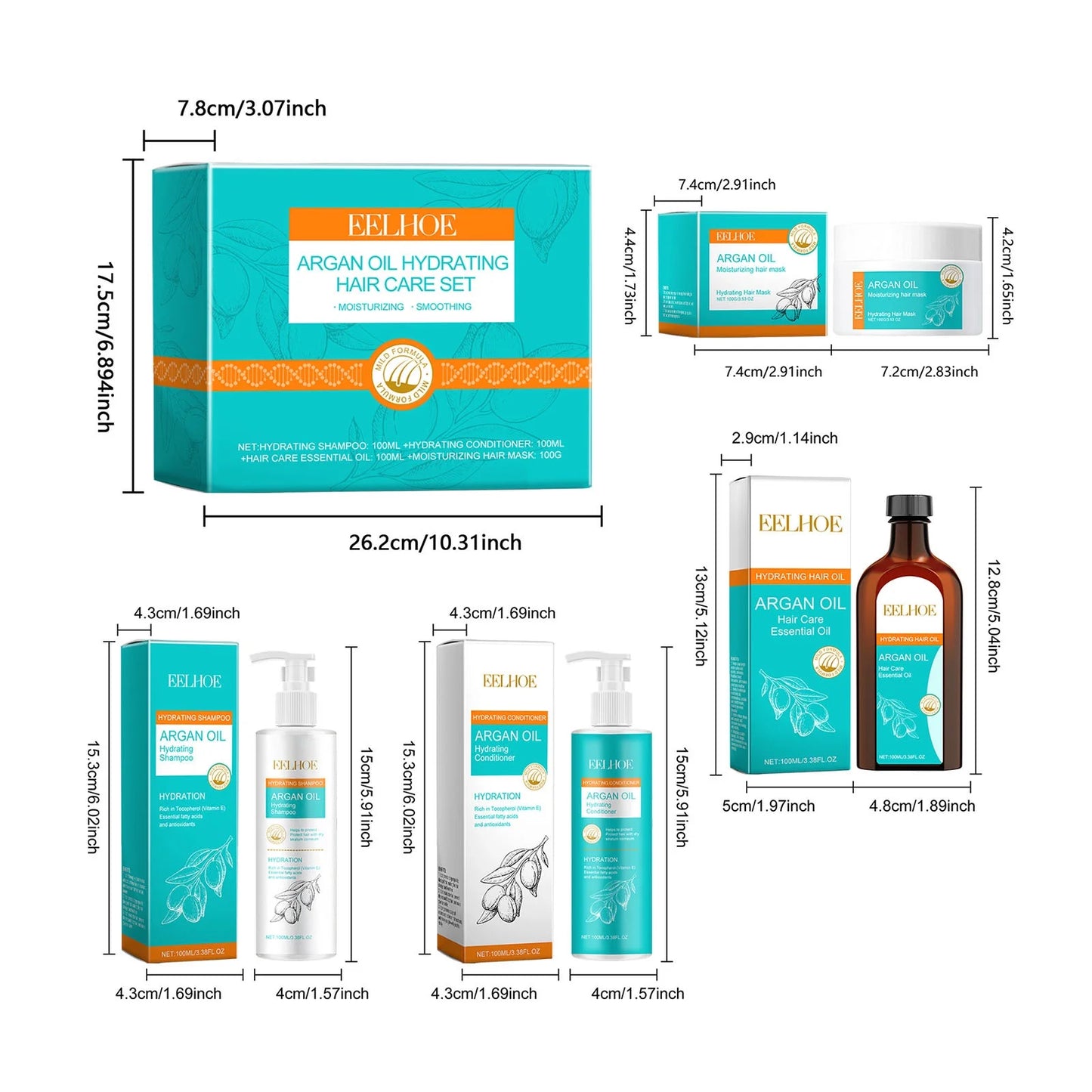 Eelhoe - Argan Oil, Hydrating Hair Care Set (Original) – Deep Nourishment, Frizz Control, Hair Repair & Shine