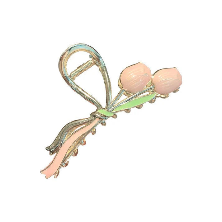 Oil Dripping Tulip Metal Grip Back Head Barrettes – Elegant Hair Clip, Chic Tulip Design Barrette for Women, Stylish Hair Accessories