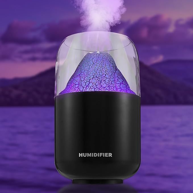 Mini Volcano Humidifier with LED Flame Effect – Portable Cool Mist Air Diffuser for Home, Office, Bedroom**