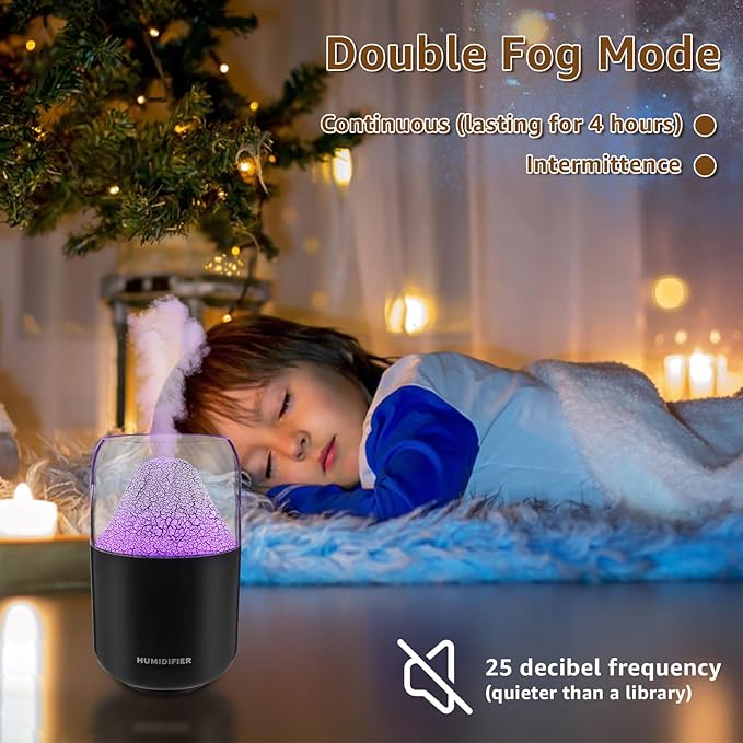 Mini Volcano Humidifier with LED Flame Effect – Portable Cool Mist Air Diffuser for Home, Office, Bedroom**