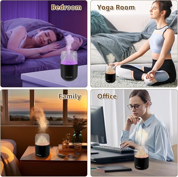Mini Volcano Humidifier with LED Flame Effect – Portable Cool Mist Air Diffuser for Home, Office, Bedroom**