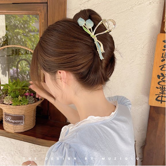 Oil Dripping Tulip Metal Grip Back Head Barrettes – Elegant Hair Clip, Chic Tulip Design Barrette for Women, Stylish Hair Accessories